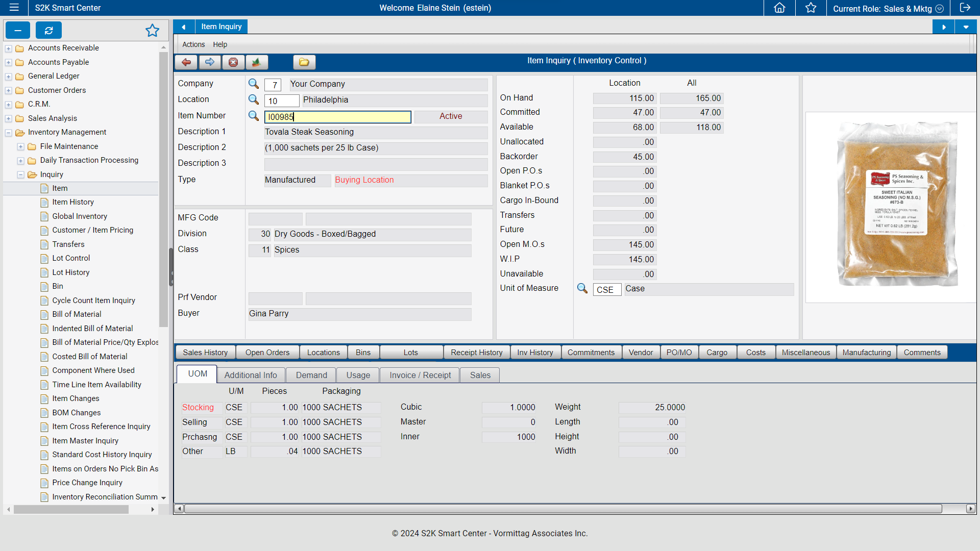 screenshot of S2K Enterprise for Food